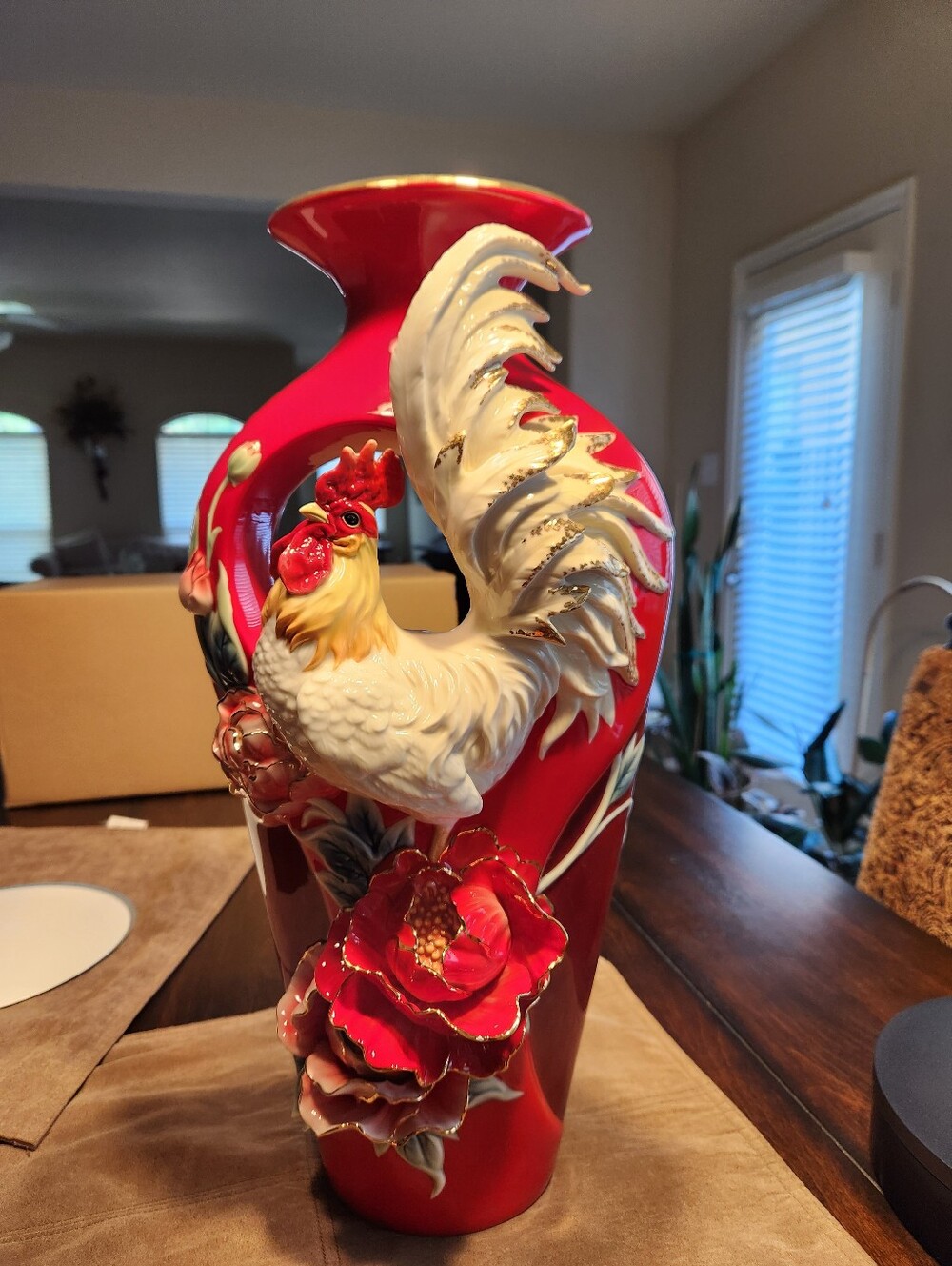 Franz Masterworks "Good Luck Crowing Rooster" Lg 18" Porcelain Vase